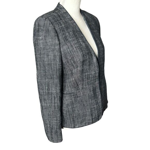 J. CREW GOING OUT BLAZER LINEN TWEED BLACK HOOK AND EYE Sz 4 - Picture 2 of 7